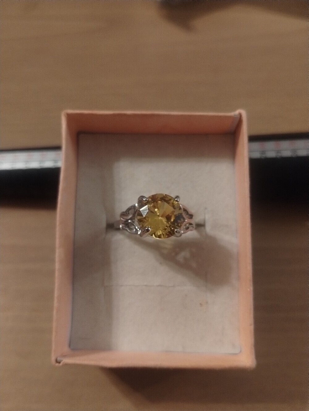 New Size 9.25 Yellow Citrine Look Round Statement Ring Silver Tone Costume Jewel
